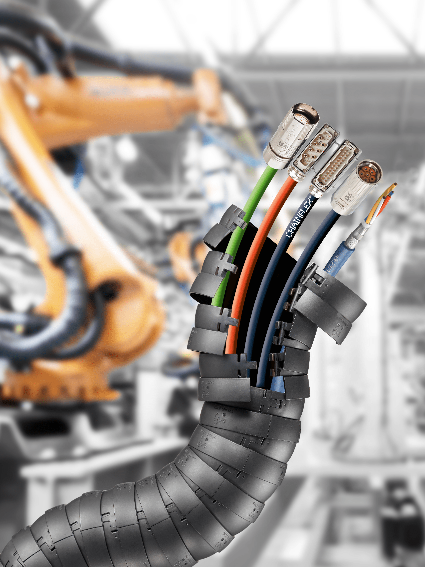 Flexible cables as unharnessed or ready-to-connect harnessed cables for moving applications in energy chains or robot applications.