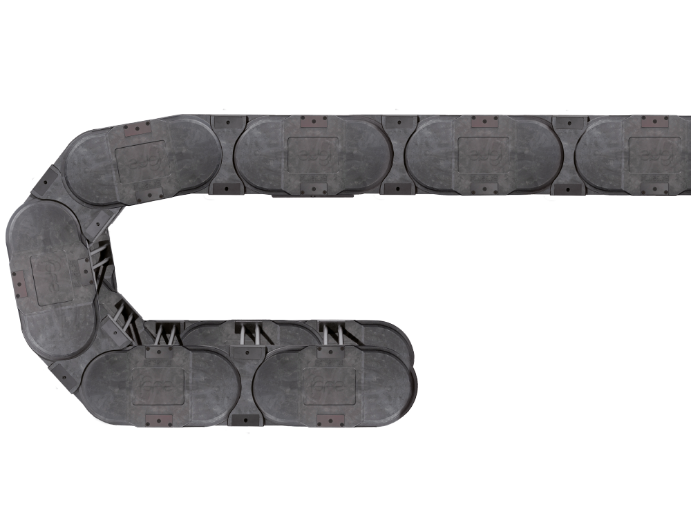 e-loop cable guiding in vertical applications for protection of cables and hoses. An alternative to service loops for hanging applications.